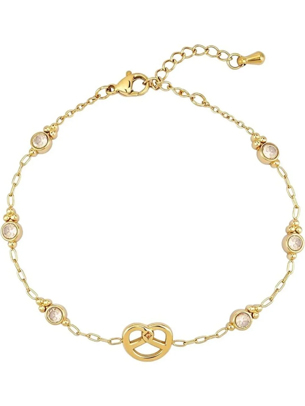 Dainty 18K Gold Plated Pretzel Charm CZ Bracelet - Eternal Love Wedding Gift for